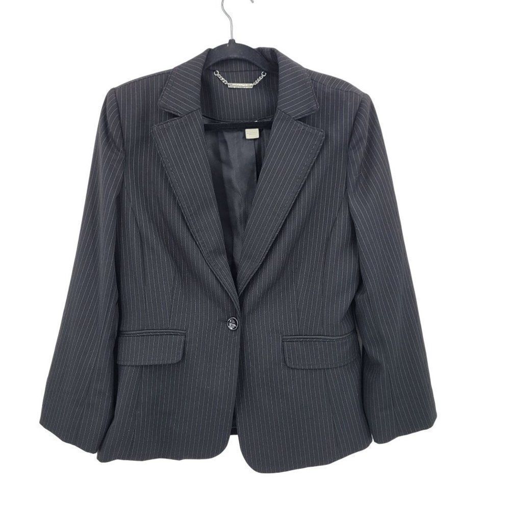 Vintage‎ 90's WHBM Wool Pinstripe Blazer 14 Black Single Breasted Menswear